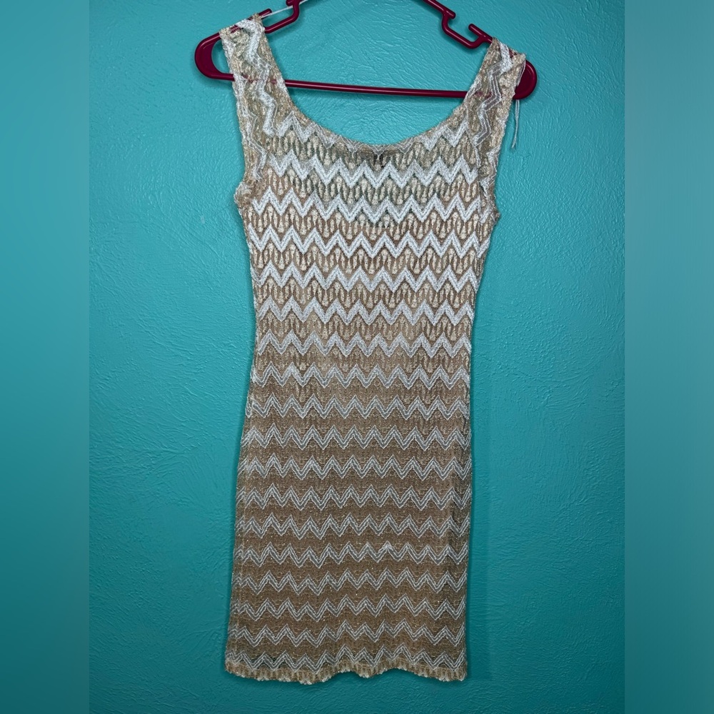 Gold & Cream Metallic Chevron Mini Dress NEW NYE Night out Y2K